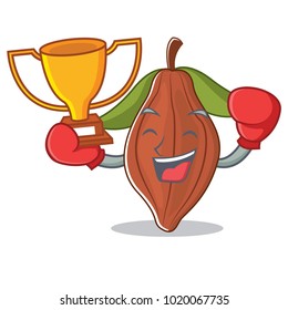 Boxing winner cacao bean mascot cartoon