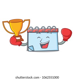 Boxing winner calendar mascot cartoon style