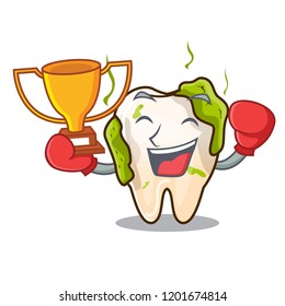 Boxing winner cartoon decayed tooth with dental caries