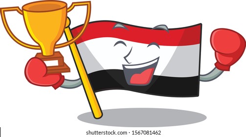 Boxing winner cartoon flag yemen in with mascot