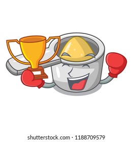 Boxing winner cartoon medical measuring spoon on pharmacy
