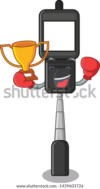 Boxing\
winner cell phone holder above cartoon\
table