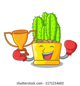 Boxing winner cereus cactus with flower buds cartoon