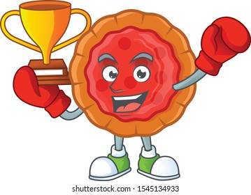 Boxing winner cherry pie cartoon character with mascot