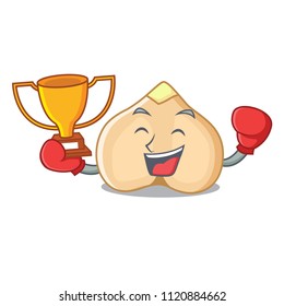 Boxing winner chickpeas mascot cartoon style