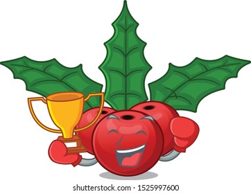 Boxing winner christmas holly berry in the cartoon