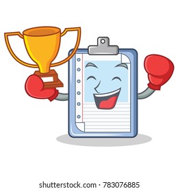 Boxing winner clipboard character cartoon style
