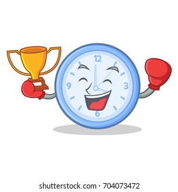 Boxing winner clock character cartoon style