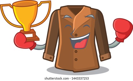 Boxing winner coat hung behind the cartoon door