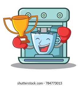 Boxing winner coffee maker character cartoon