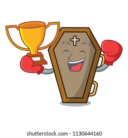 Boxing winner coffin mascot cartoon style vector illustration