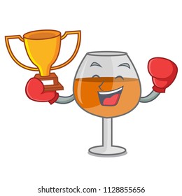 Boxing winner cognac ballon glass mascot cartoon
