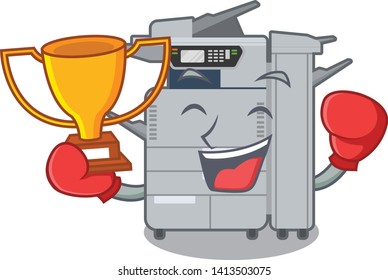 Boxing winner copier machine next to character chair