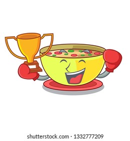 Boxing winner corn chowder in a cartoon plate