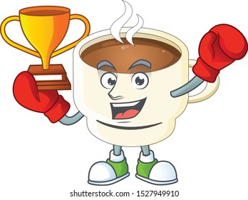 Boxing winner cup coffee cartoon on white background.