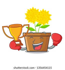 Boxing winner dahlia flower in the character pots