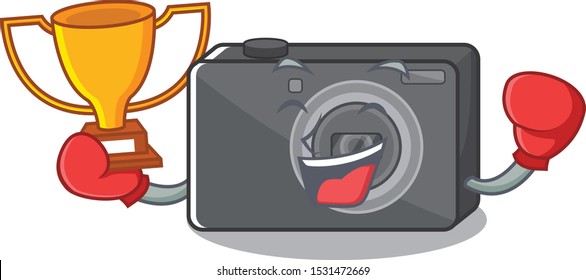 Boxing winner digital camera on a cartoon table