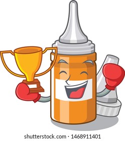 Boxing winner ear drops above wood table character