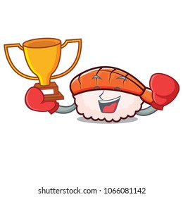 Boxing winner ebi sushi mascot cartoon