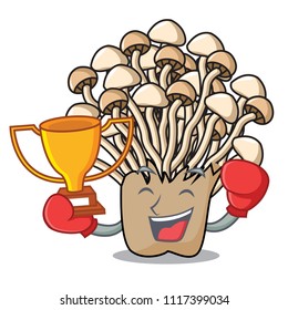 Boxing winner enoki mushroom mascot cartoon
