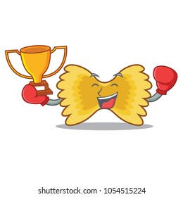 Boxing winner Farfalle pasta mascot cartoon