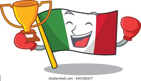 Boxing winner flag italy is placed the cartoon cupboard