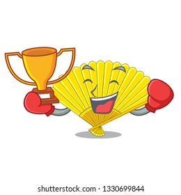 Boxing winner folding fan isolated with the cartoon