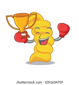 Boxing winner fusilli pasta mascot cartoon