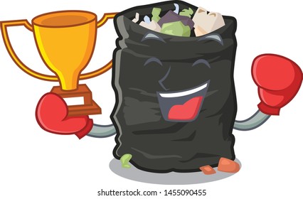 Boxing winner garbage bag behind the character door