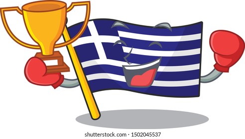 Boxing winner greece flag placed in cartoon cupboard