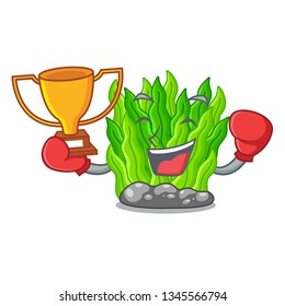Boxing winner green seaweed in a cartoon aquarium