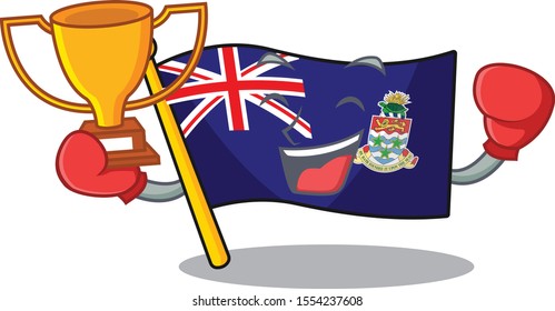 boxing winner happy flag cayman islands with cartoon