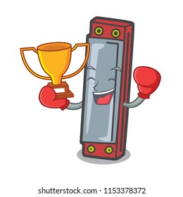 Boxing winner harmonica mascot cartoon style