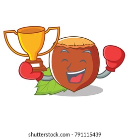 Boxing winner hazelnut mascot cartoon style