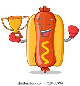 Boxing Winner Hot Dog Cartoon Character