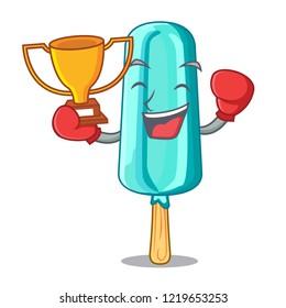 Boxing winner ice cream shaped stick on mascot