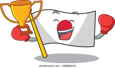 Boxing winner Japan flag folded above mascot table