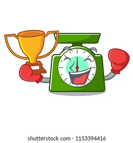 Boxing winner kitchen scale mascot cartoon