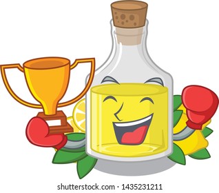 Boxing winner lemon oil poured in cartoon glass