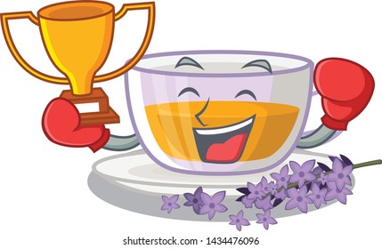 Boxing winner levender tea is poured cartoon bottle