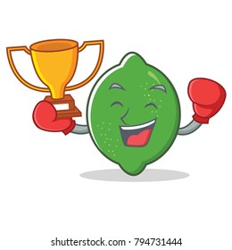 Boxing winner lime mascot cartoon style