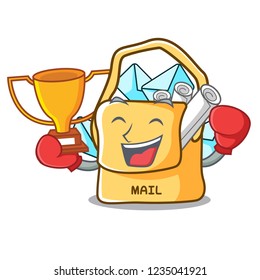 Boxing winner mail bag character on table front