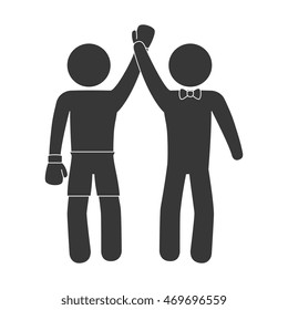 boxing winner man referee hand up gloves sport game champion vector illustration isolated