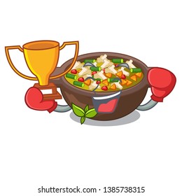 Boxing winner minestrone plate above the mascot table