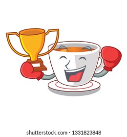 Boxing winner mint tea in a cartoon cup