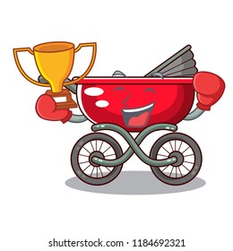 Boxing winner modern baby stroller isolated against mascot
