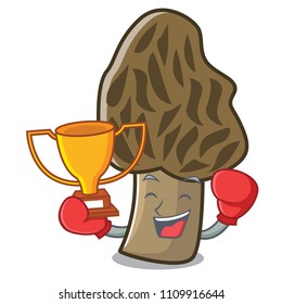 Boxing winner morel mushroom mascot cartoon