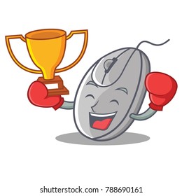 Boxing winner mouse mascot cartoon style