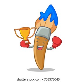 Boxing winner paint brush character cartoon