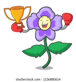 Boxing winner pansy flower mascot cartoon